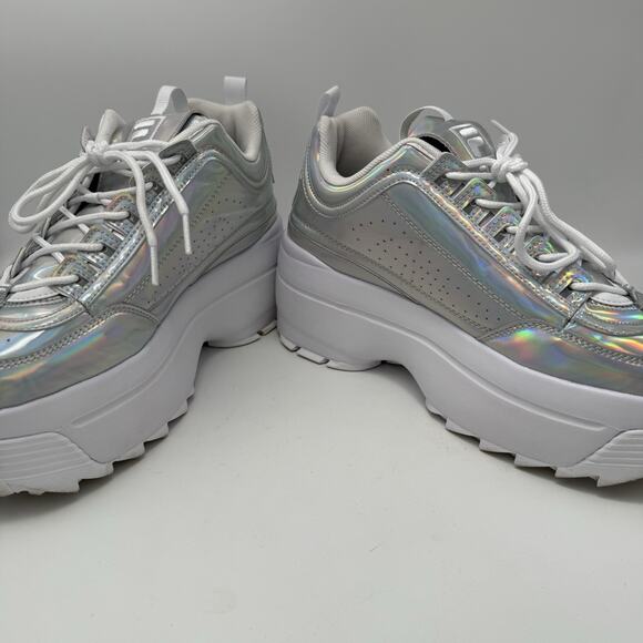 Fila Disruptor 2 Shoes Womens Sz 10 Silver Chrome Iridescent Platform Festival - Picture 6 of 9